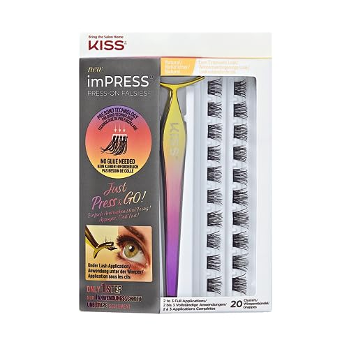 KISS imPRESS Press-On Falsies, selbstklebende Wimpern, Kein Kleber, künstliche Lash Cluster, Natural, 20 Cluster + Applikator von Kiss