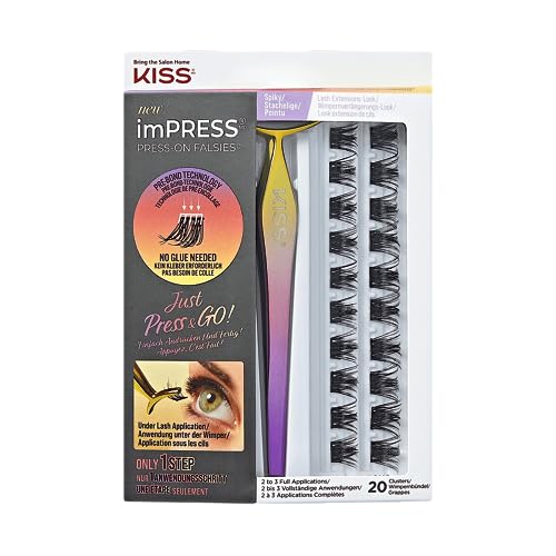 KISS imPRESS Press-On Falsies, selbstklebende Wimpern, Kein Kleber, künstliche Lash Cluster, Spiky, 20 Cluster + Applikator, 1 stück (1er Pack) von KISS