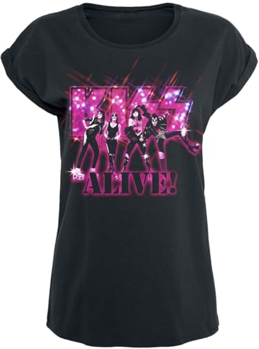 Kiss Alive Pink Glitter Frauen T-Shirt schwarz XL 100% Baumwolle Band-Merch, Bands von Kiss