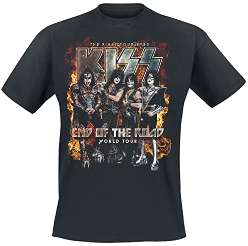 Kiss EOTR World Tour Burning Männer T-Shirt schwarz L 100% Baumwolle Band-Merch, Bands von Kiss