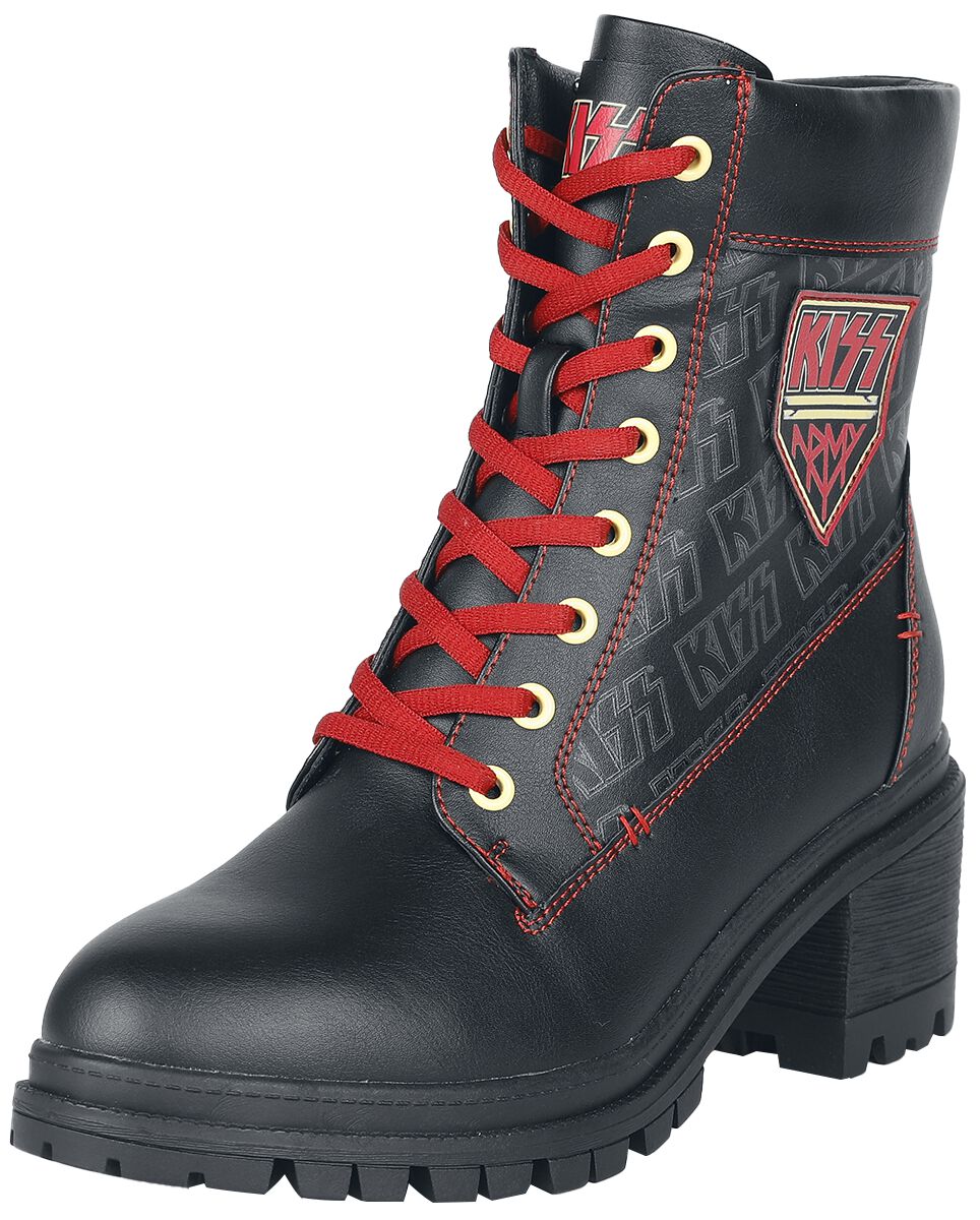 Kiss Schnürstiefel - EMP Signature Collection - EU37 bis EU42 - für Damen - Größe EU37 - schwarz/rot  - EMP exklusives Merchandise! von Kiss