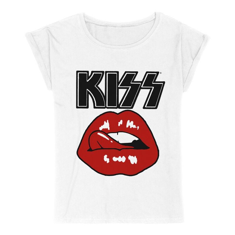 Kiss T-Shirt - Lips - S bis 3XL - für Damen - Größe L - weiß  - Lizenziertes Merchandise! von Kiss