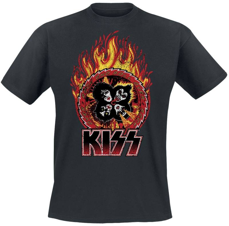 Kiss T-Shirt - Rock And Roll Over Flames - M - für Männer - Größe M - schwarz  - Lizenziertes Merchandise! Kiss T-Shirt - Rock And Roll Over Flames - M - für Männer - Größe M - schwarz  - Lizenziertes Merchandise! von Kiss