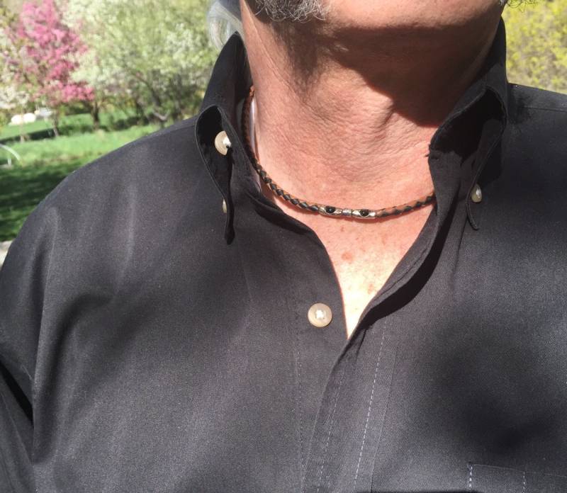 Herren Sterling Silber Leder Halskette | Das Brando Geflochtene Lederband Mit Türkis, Schwarzer Onyx Oder Tigerauge, Lederband-Halskette von Kiss2Keep