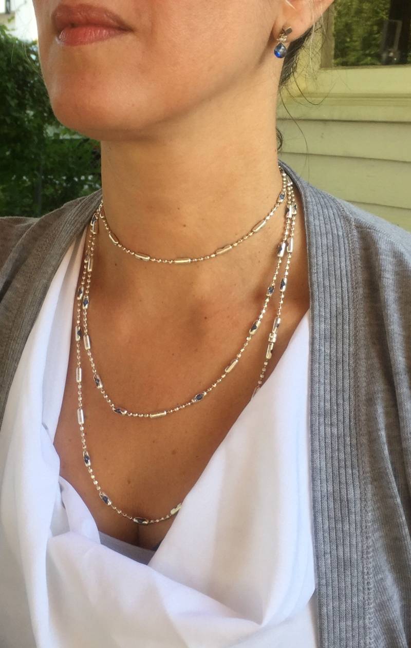 Swarovski Kristall Sterling Silber Halskette | Die Jungfrau Blaue Saphir Kristalle, Diamond Cut Kette von Kiss2Keep