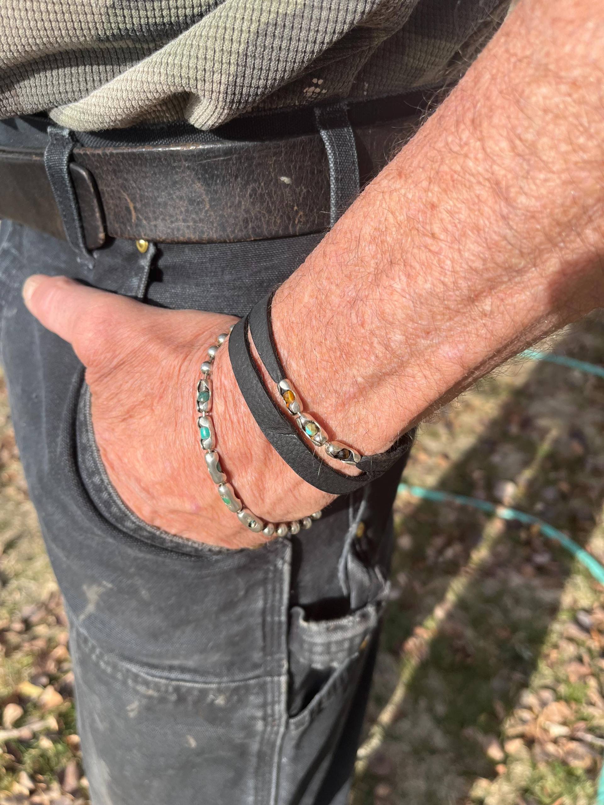 Türkis Armband, Sterling Silber Onyx | Die Miami Unisex Custom Made Personalisierte Armreif Manschette Kette Stein Robuste Edgy Armbänder von Kiss2Keep