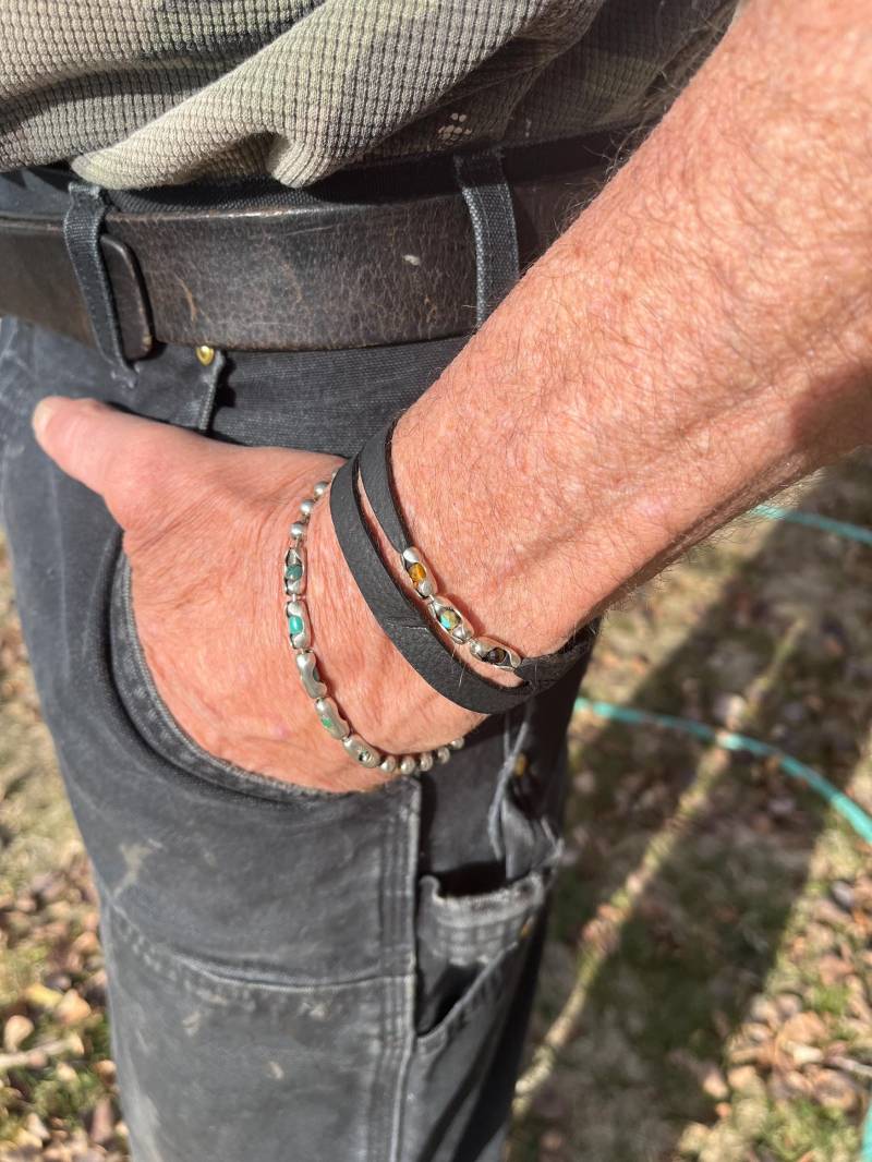 Türkis Armband, Sterling Silber Onyx | Die Miami Unisex Custom Made Personalisierte Armreif Manschette Kette Stein Robuste Edgy Armbänder von Kiss2Keep