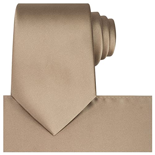 kissties Herren Feste Bindung Set Satin Hochzeit Krawatten + Einstecktuch + Geschenkbox Einheitsgröße Tan Tie + Einstecktuch von KissTies