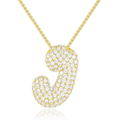 KissYan Blase Buchstaben Halskette Damen, Silber/Gold Ballon Initialen Kette Bling Zirkonia Buchstaben Anhänger A-Z Schmuck Geschenke für Frauen(Gold J) von KissYan