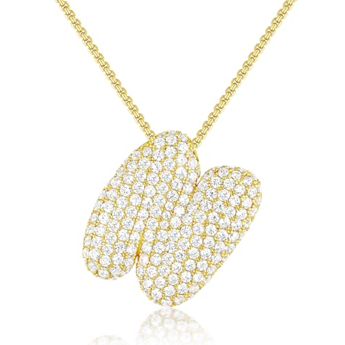 KissYan Blase Buchstaben Halskette Damen, Silber/Gold Ballon Initialen Kette Bling Zirkonia Buchstaben Anhänger A-Z Schmuck Geschenke für Frauen(Gold N) von KissYan