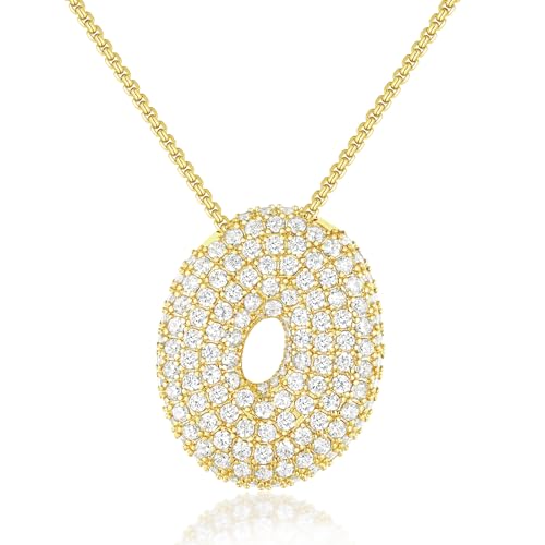 KissYan Blase Buchstaben Halskette Damen, Silber/Gold Ballon Initialen Kette Bling Zirkonia Buchstaben Anhänger A-Z Schmuck Geschenke für Frauen(Gold O) von KissYan