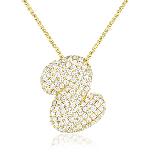 KissYan Blase Buchstaben Halskette Damen, Silber/Gold Ballon Initialen Kette Bling Zirkonia Buchstaben Anhänger A-Z Schmuck Geschenke für Frauen(Gold Z) von KissYan