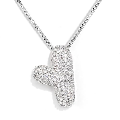 KissYan Blase Buchstaben Halskette Damen, Silber/Gold Ballon Initialen Kette Bling Zirkonia Buchstaben Anhänger A-Z Schmuck Geschenke für Frauen(Silber Y) von KissYan