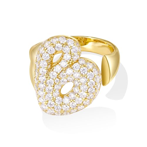 KissYan Gold Blase Buchstaben Ringe für Damen Frauen, 14K Vergoldet Buchstaben A-Z Ring Offen Verstellbare Ringe Personalisierte Mode Trendy Aussage Schmuck Geschenk(Gold B) von KissYan