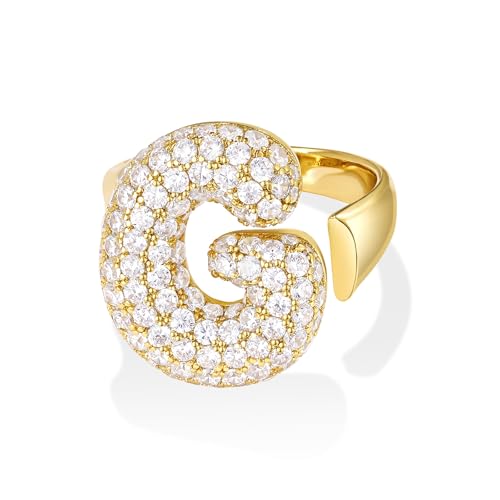 KissYan Gold Blase Buchstaben Ringe für Damen Frauen, 14K Vergoldet Buchstaben A-Z Ring Offen Verstellbare Ringe Personalisierte Mode Trendy Aussage Schmuck Geschenk(Gold G) von KissYan