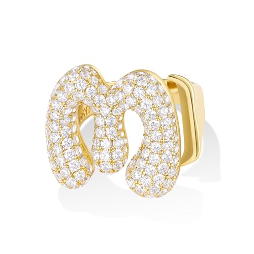 KissYan Gold Blase Buchstaben Ringe für Damen Frauen, 14K Vergoldet Buchstaben A-Z Ring Offen Verstellbare Ringe Personalisierte Mode Trendy Aussage Schmuck Geschenk(Gold M) von KissYan