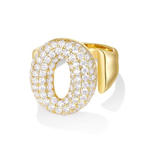 KissYan Gold Blase Buchstaben Ringe für Damen Frauen, 14K Vergoldet Buchstaben A-Z Ring Offen Verstellbare Ringe Personalisierte Mode Trendy Aussage Schmuck Geschenk(Gold O) von KissYan