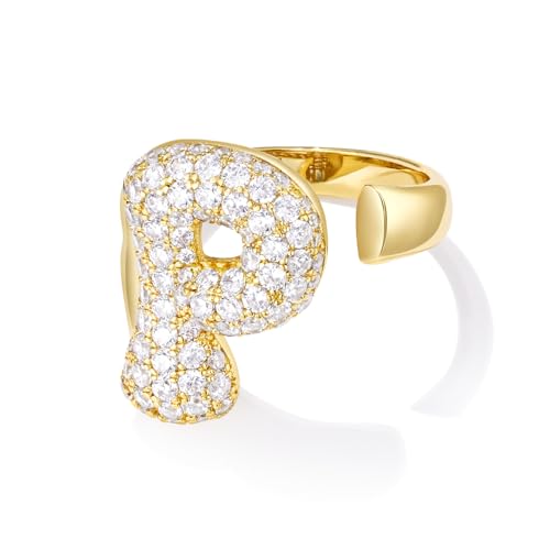 KissYan Gold Blase Buchstaben Ringe für Damen Frauen, 14K Vergoldet Buchstaben A-Z Ring Offen Verstellbare Ringe Personalisierte Mode Trendy Aussage Schmuck Geschenk(Gold P) von KissYan