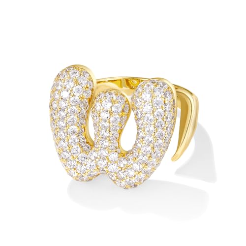 KissYan Gold Blase Buchstaben Ringe für Damen Frauen, 14K Vergoldet Buchstaben A-Z Ring Offen Verstellbare Ringe Personalisierte Mode Trendy Aussage Schmuck Geschenk(Gold W) von KissYan