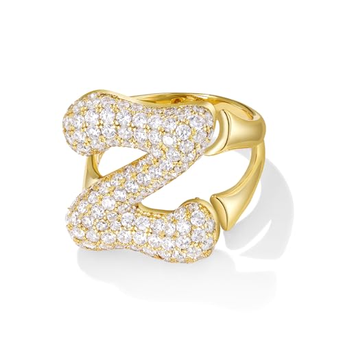 KissYan Gold Blase Buchstaben Ringe für Damen Frauen, 14K Vergoldet Buchstaben A-Z Ring Offen Verstellbare Ringe Personalisierte Mode Trendy Aussage Schmuck Geschenk(Gold Z) von KissYan