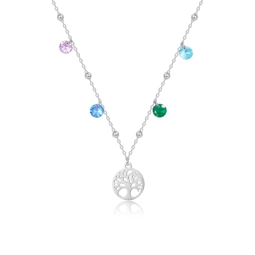 KissYan Baum des Lebens Halskette für Damen, Silber Edelstahl Lebensbaum Anhänger Kette Schmuck Geschenk für Frauen (Stil 2) von KissYan