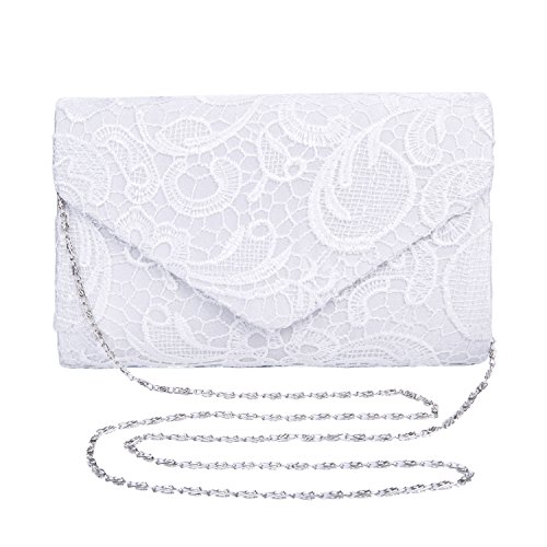 Kisschic Damen Elegant Spitze Umschlag Clutches Weiß Abendtasche Party Hochzeit Handtaschen von Kisschic