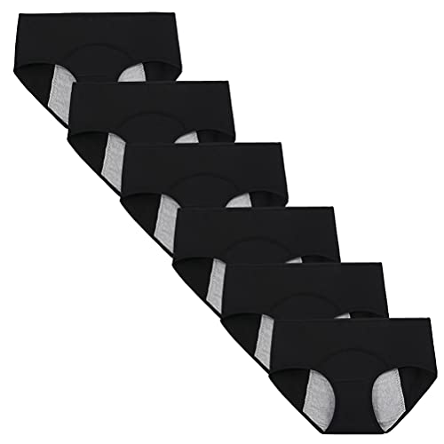 Kissecret Jugendliche Mädchen Menstruationsunterwäsche aus Baumwolle Packung mit 6 Stück atmungsaktiven, stark fließenden auslaufsicheren Höschen (L, 6 Schwarze) von Kissecret