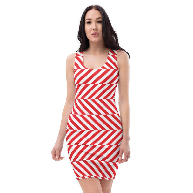 Candy Cane Rot & Weiß Streifen Bodycon Kleid von KissofK