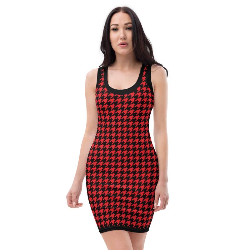 Houndstooth Rot & Schwarz Print Bodycon Kleid von KissofK