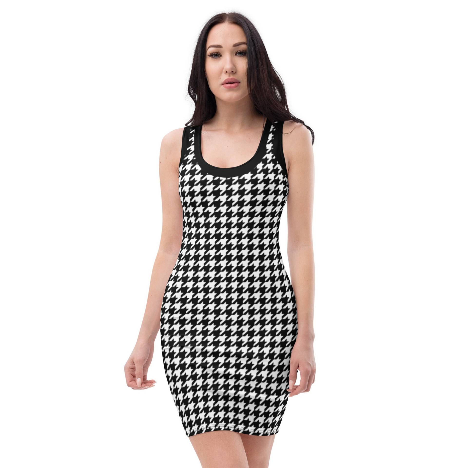 Houndstooth Schwarz Weiß Muster Print Bodycon Kleid von KissofK