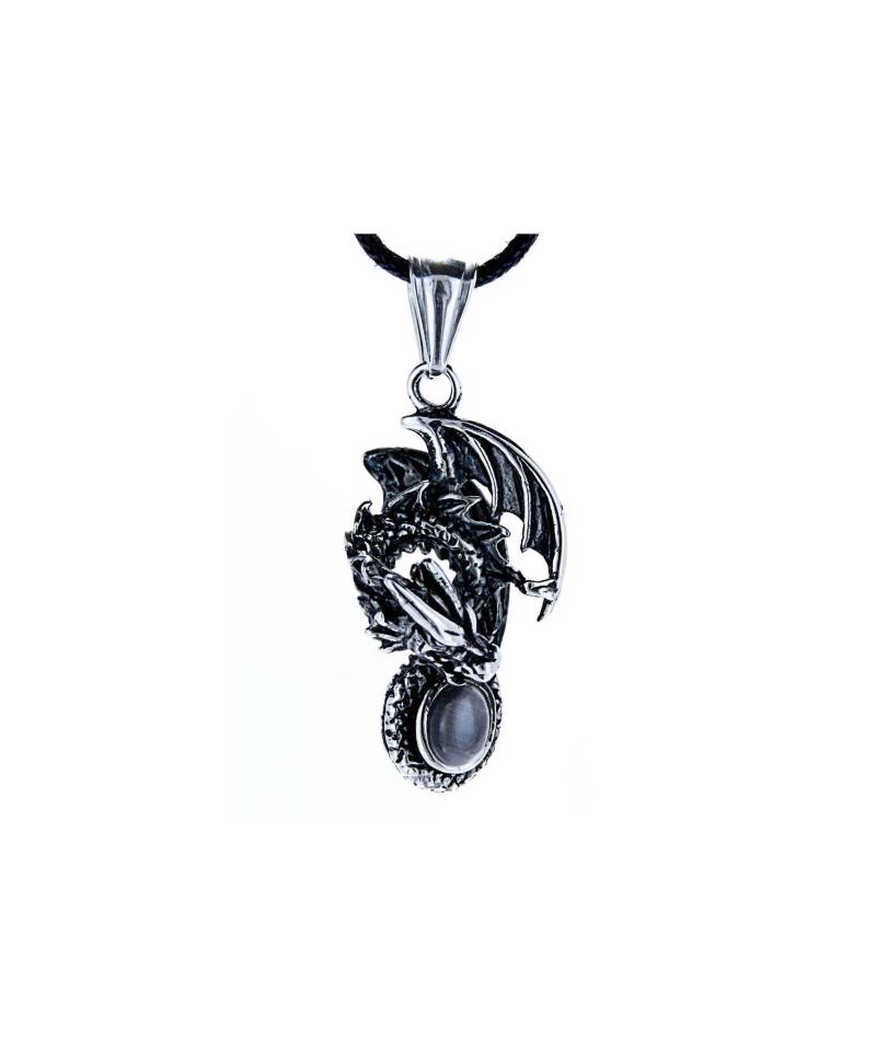 Drachen Dragon Drache Schwarzer Stein Anhänger Aus Edelstahl Nr. 20 von KissofLeather