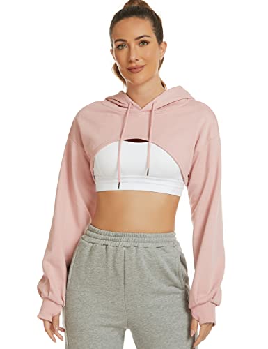 Kissonic Damen Langarm Super Crop Top Hoodies Athletic Cropped Pullover Casual Sweatshirts, Pink, X-Klein von Kissonic