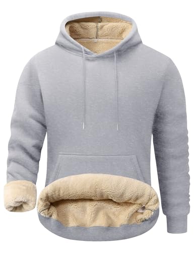 Kissonic Herren Fleece Hoodie Pullover Langarm Sherpa Gefüttert Warm Hooded Sweatshirt, GRAU, Medium von Kissonic