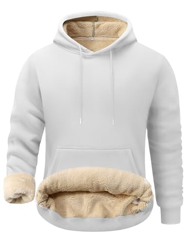 Kissonic Herren Fleece Hoodie Pullover Langarm Sherpa Gefüttert Warm Hooded Sweatshirt, Weiss/opulenter Garten, Medium von Kissonic