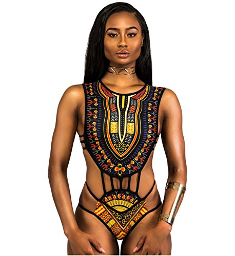 Kissprom Ethnische Print Einteiliger Badeanzug High Cut Monokini Bademode für Frauen von Kissprom