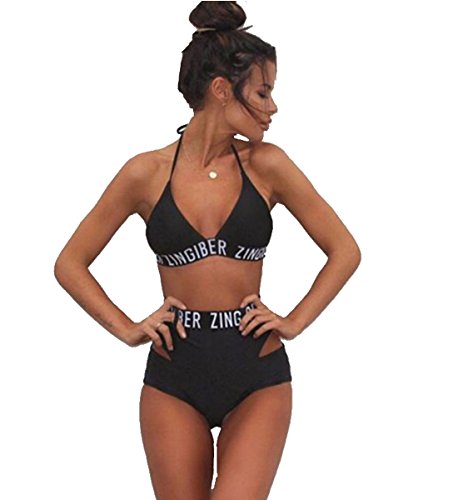 Kissprom Nette binden Halter hohe Taille 2 Stücke Bikini Bademode für Mädchen Brief gedruckt Beachwear für Jugendliche von Kissprom