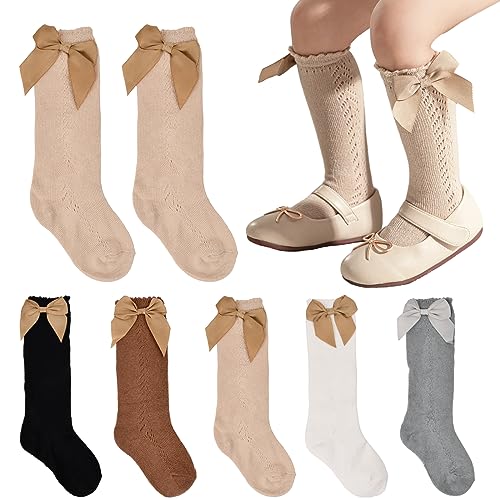 kissral 5 Paar Baby Mädchen Kniestrümpfe Kleinkind Kleid Socken Baby Schleife Strumpf Baumwolle Säuglingssocken Überkniestrümpfe für Kinder Weiche hautfreundliche (1-3 Jahre) von kissral