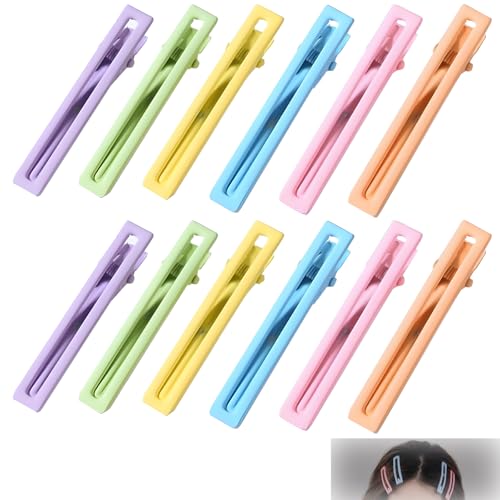 12 Stück Haarklammer Klein, Metall Flache Haarspangen Damen, Flache Haarklammern Locken Fixieren, Haarnadeln No-Trace Abteilklammern, Haarnadel für Haarstyling Make up (Sechs Farben) von Kisstta