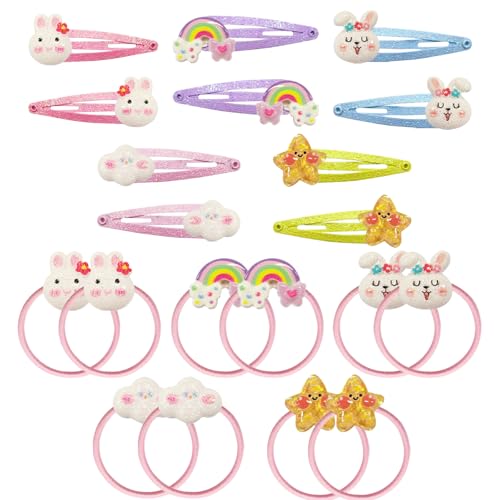 20 Stück Haarspangen und Haargummis Mädchen, Glitzer Süße Haarschmuck Mädchen, 5 Paar Haarspange und 5 Paar Haargummi Bunt Set, Cartoon Haarklammern für Kinder Headwear Styling Tools (bunt 1) von Kisstta