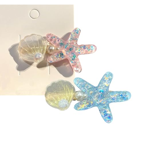 Kisstta 2 Stück Muschel Seestern Haar Karten, Muschel Seestern Haarspangen, Süße Haarspangen Für Frauen Und Mädchen (Rosa Und Blau) von Kisstta