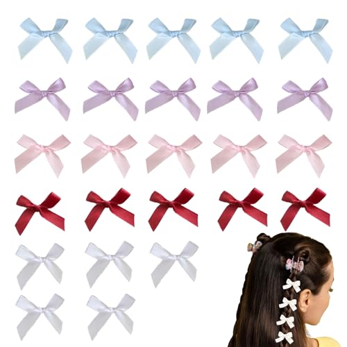 Kisstta 25 Stück Haarspangen Damen, Mini Schleife Haarspangen, Satinschleifen Haarclips, Haarschmuck Damen, Mini Haarschleifen Haarschmuck für Damen Mädchen Kinder Niedliche Schleifen Haar Clips von Kisstta