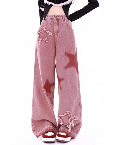 Kisswow Y2k Cargohose mit Sternenmuster, süße Kleidung für Teenager, Pentagramm 15 Pink, M Kisswow Y2k Cargohose mit Sternenmuster, süße Kleidung für Teenager, Pentagramm 15 Pink, M von Kisswow