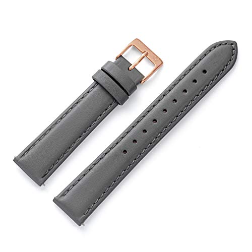 Kistanio 18 mm Uhrenarmband in Grau aus Echtleder mit rosegoldfarbener Edelstahl Dornschließe LB-GR-18-RG von Kistanio