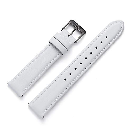 Kistanio 18 mm Uhrenarmband in Weiß aus Echtleder mit gunmetalfarbener Edelstahl Dornschließe LB-WH-18-GM von Kistanio
