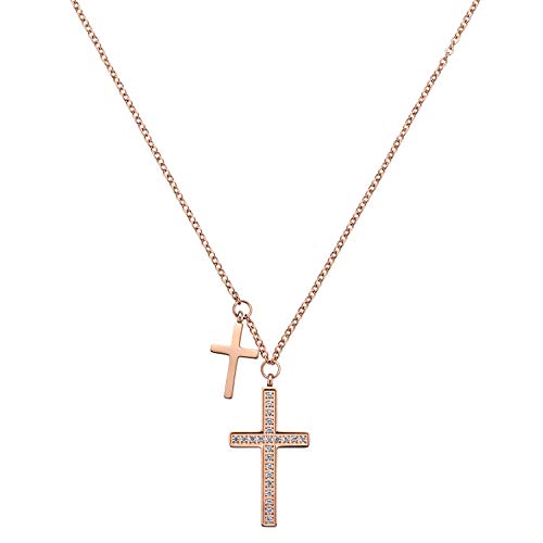 Kistanio Damen Halskette mit Anhänger Double Cross Rose KIS-Neck-DOUCRO-RG von Kistanio