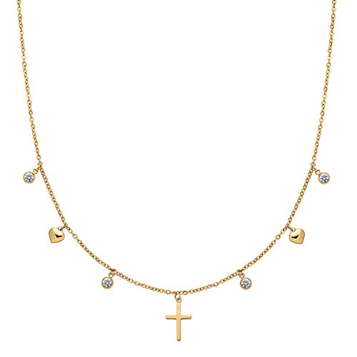 Kistanio Damen Mädchen Halskette Cross Pendant Choker Goldfarben KIS-NECK-CROPE-GO von Kistanio