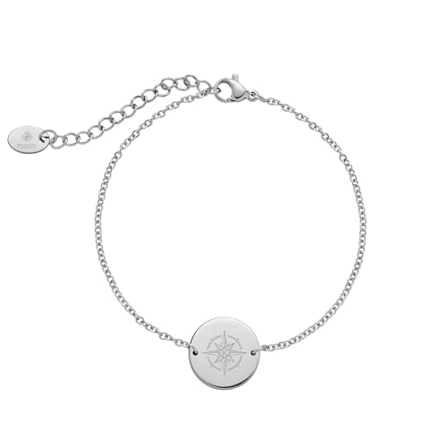 Kistanio Frauen Armband mit Gravur - Moderne Armkette aus Edelstahl mit rundem Coin Anhänger - Verstellbar 16-21 cm lang I Silber von Kistanio
