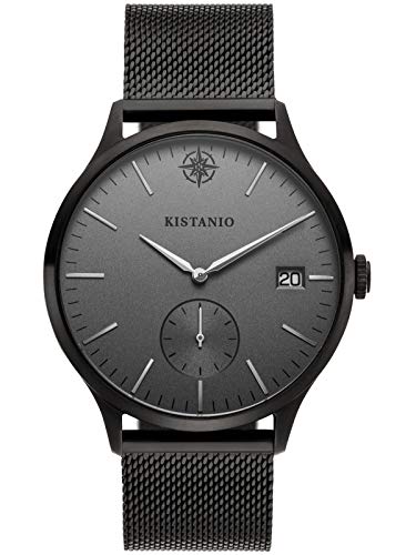 Kistanio Stratolis Herrenuhr mit Milanaiseband Analog Saphirglas Black Grau Mesh STR-40-114 von Kistanio