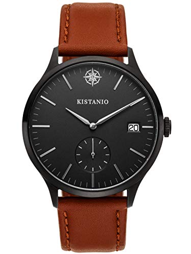 Kistanio Stratolis Herrenuhr mit Lederband Analog Saphirglas Black Schwarz STR-40-097 von Kistanio