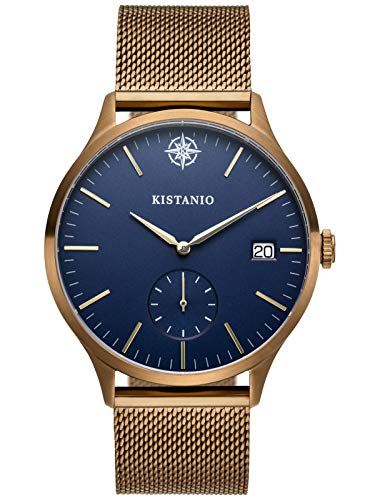 Kistanio Stratolis Herrenuhr mit Milanaiseband Analog Saphirglas Khaki Blau Mesh STR-40-123 von Kistanio